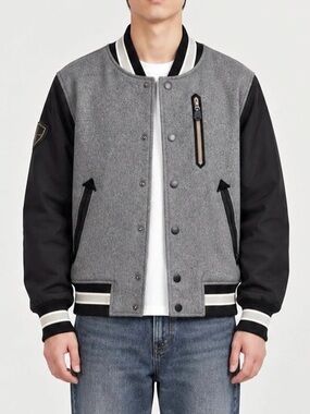 New Balance Athletics Varsity Jacket Gray & Black Medium